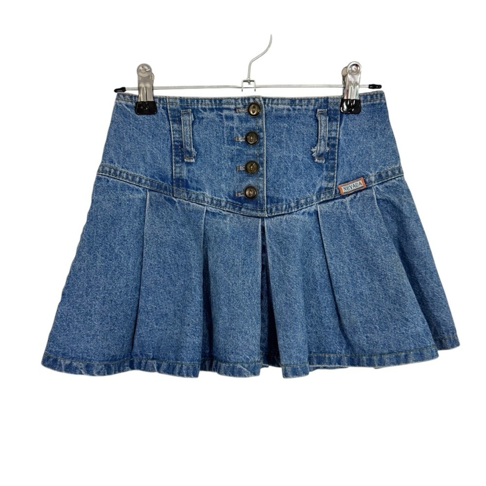 Vintage Nevada Kids Pleated Denim Skirt Girls Sz 4 Light Wash A-Line 80s 90s EUC